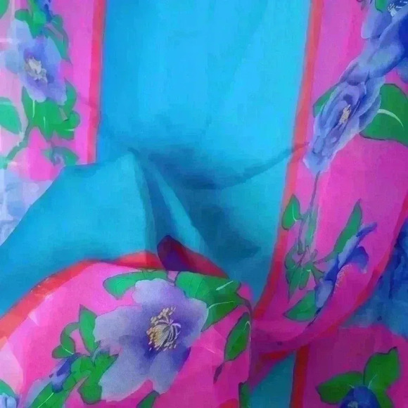 Leonard Paris Vintage Floral Silk Scarf Blue Pink - Picture 8 of 12